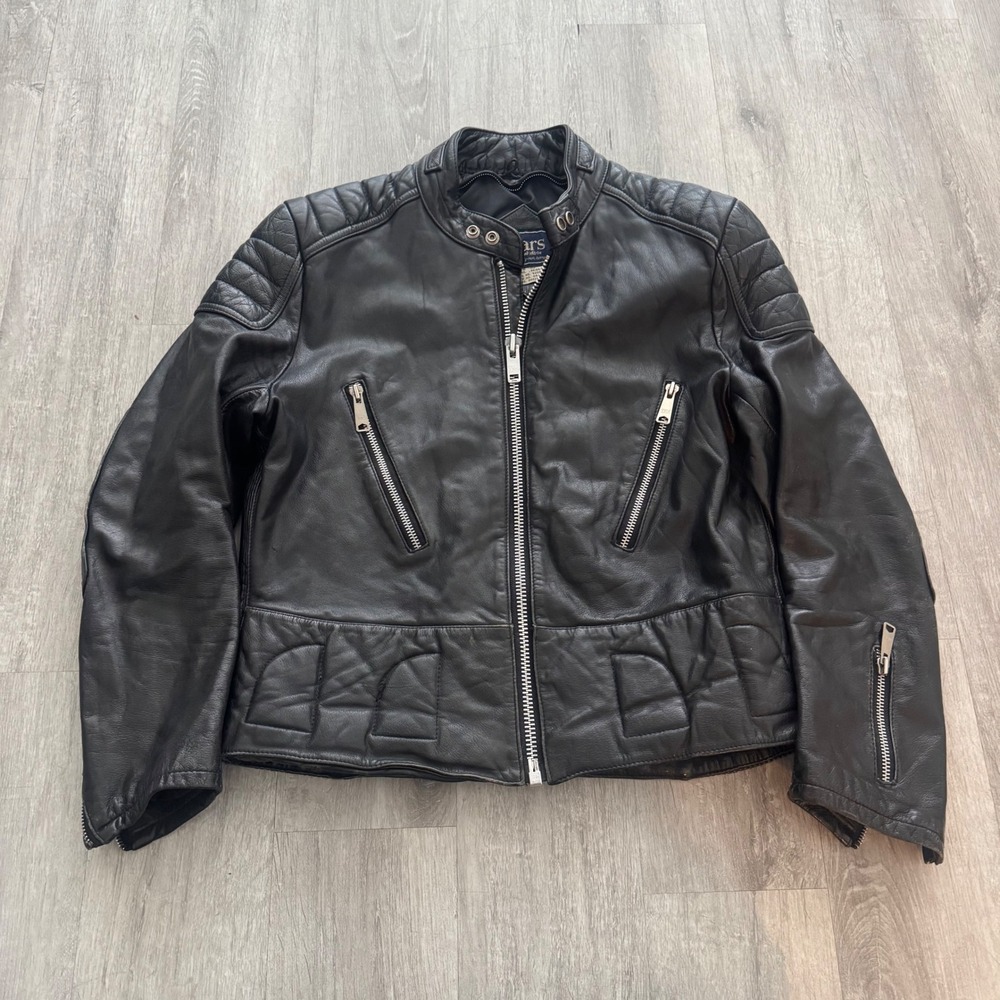 Vintage Sears The Mens Store Black Leather Biker Cafe Racer Jacket 40 Reg 86166